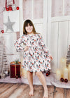 Embroidered Reindeer Long Sleeve Milk Silk Dress