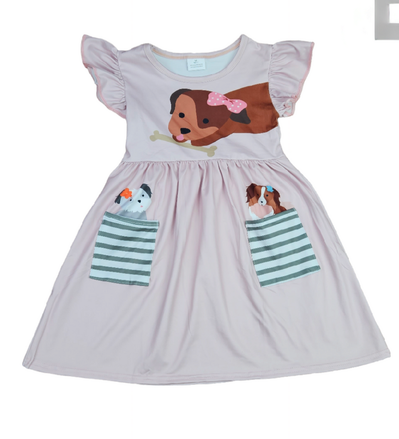 Puppy In My Pocket Milk Silk Flutter Dress - Great Lakes Kids Apparel LLC