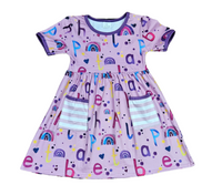 Purple Letter Short Sleeve Pocket Milk Silk Dress - Great Lakes Kids Apparel LLC