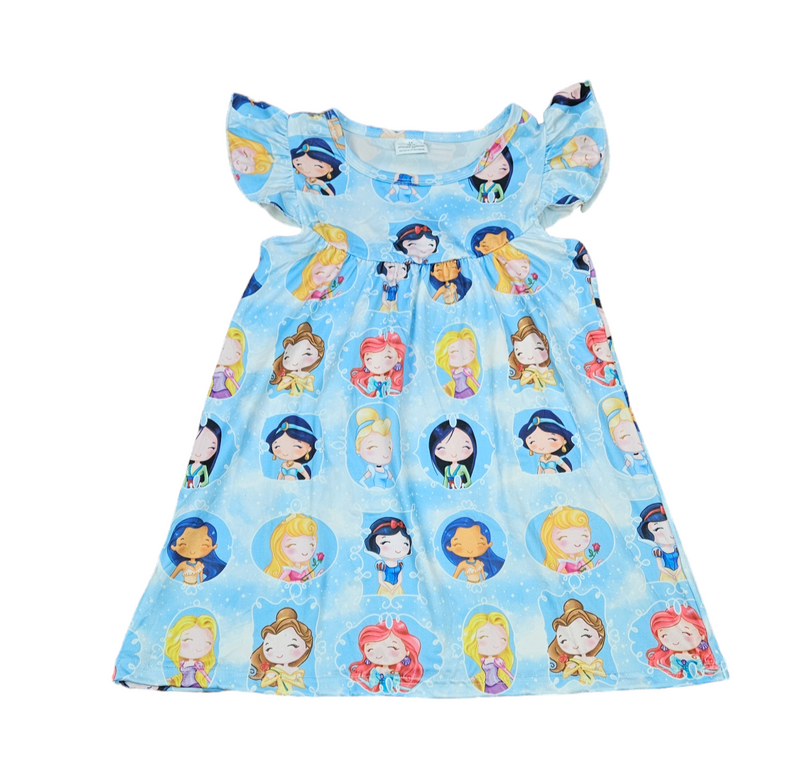 Blue Happy Princess Milk Silk Flutter Dress