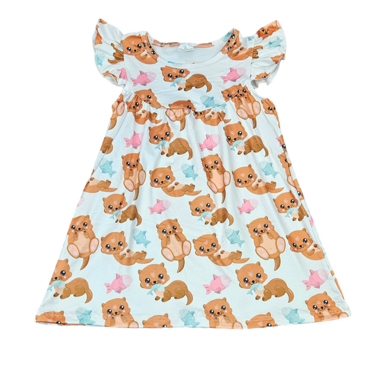 Otter Milk Silk Flutter Dress