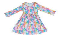 Embroidered Rainbow Ghost Long Sleeve Milk Silk Dress