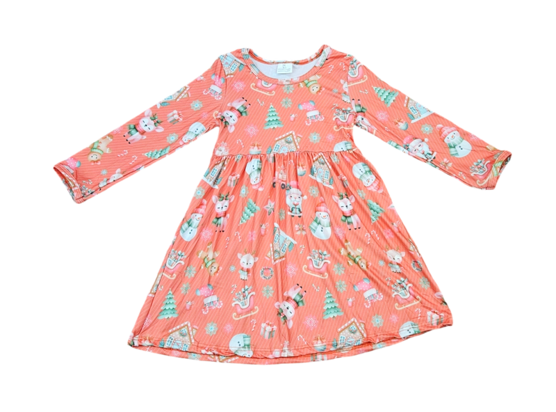 Jingle All The Way Long Sleeve Milk Silk Dress