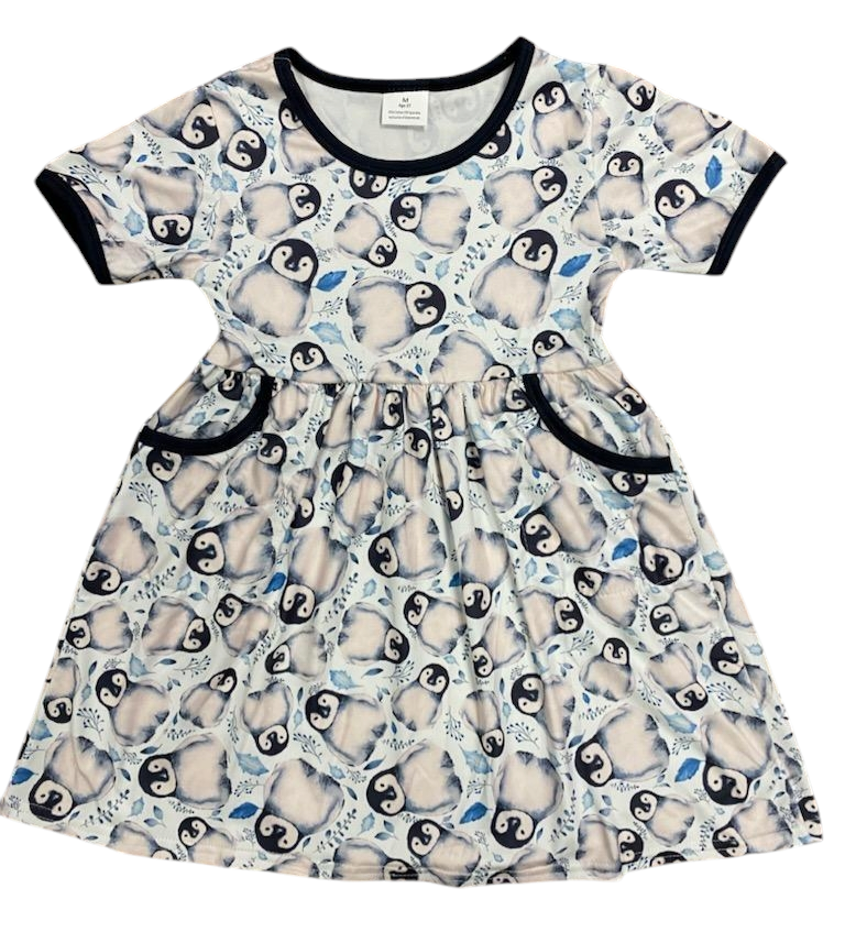 Happy Penguins Short Sleeve Milk Silk Pocket Dress