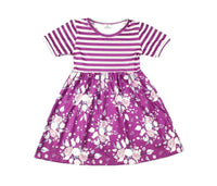 Fun Purple Floral Short Sleeve Milk Silk Dress - Great Lakes Kids Apparel LLC