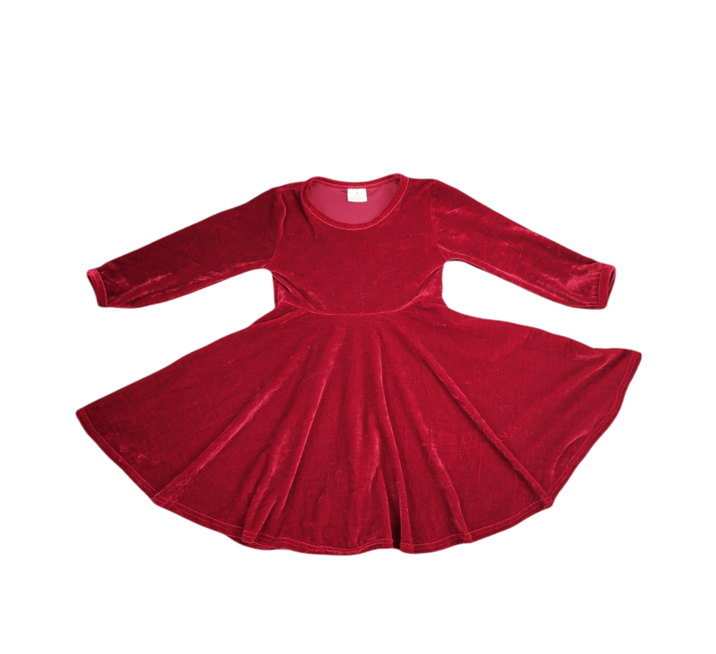 Red Velvet Long Sleeve Twirl Dress - Great Lakes Kids Apparel LLC