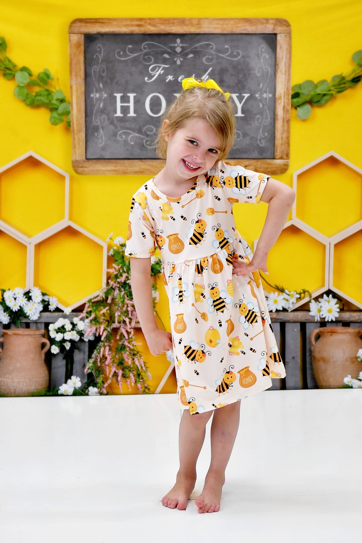 Busy Bee Short Sleeve Milk Silk Dress - Great Lakes Kids Apparel LLC